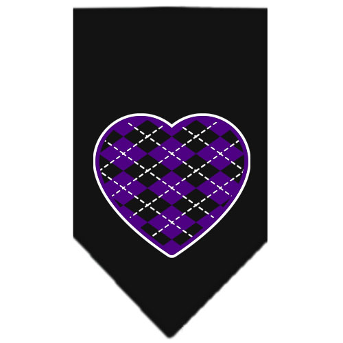 Argyle Heart Purple Screen Print Bandana Black Small